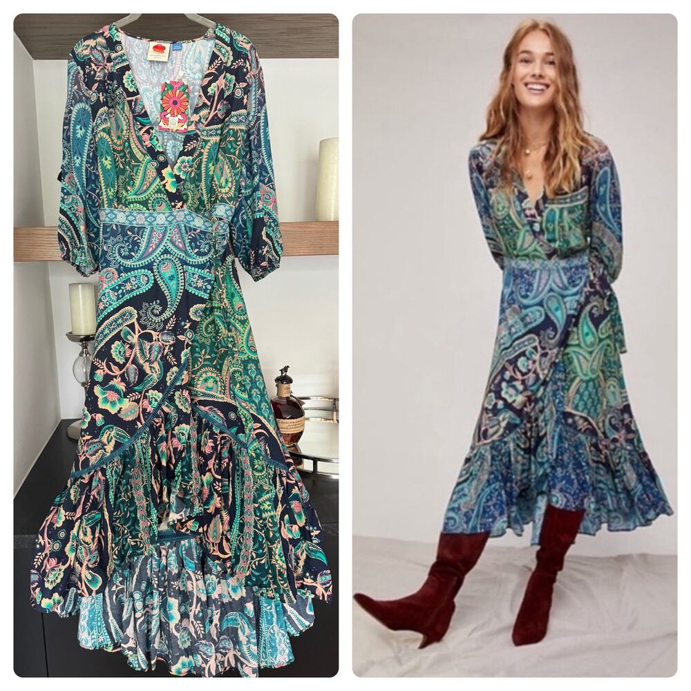 Farm Rio Amorina Paisley Floral Wrap Dress